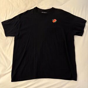 Riot Society Black Tee with Embroidered Hibiscus Flower